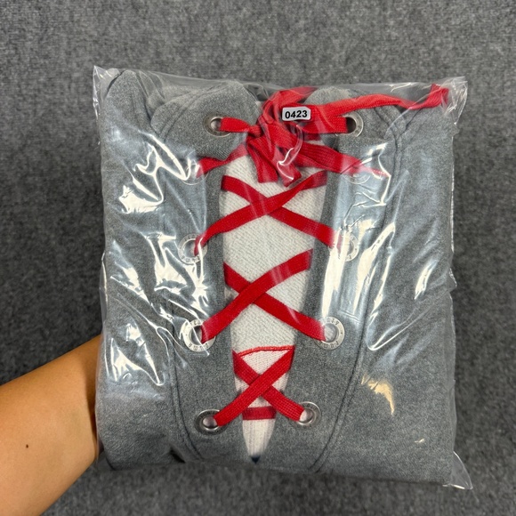 Puma by Rihanna Fenty Rising Sun Hoodie Cropped Lace Up Gray Womens Small 0423 - Picture 11 of 11